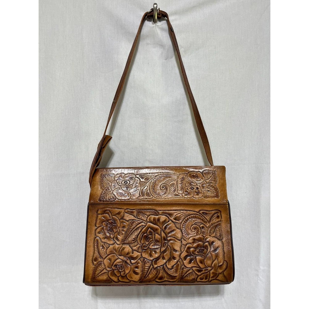 Genuine Leather Hand Carved and Assembled Purse with Roses Made in Mexico
